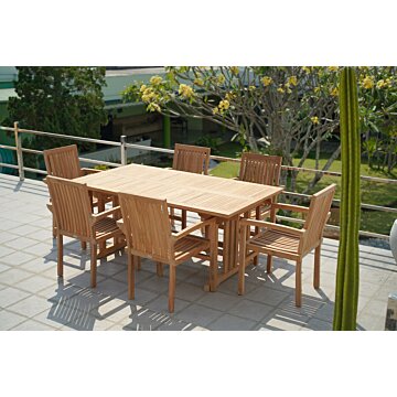 Uitschuifbare rechthoekige teak tuintafel van 180 tot 240 cm, ideaal voor grote en kleine gezelschappen