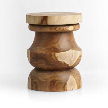 Massief teakhouten kruk Arca Ø35 × H45 cm in naturel teak – vooraanzicht