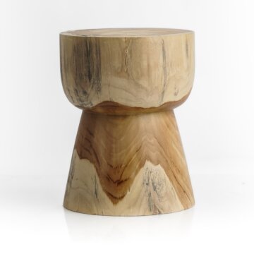 Massief teakhouten kruk Bora Ø35 × H45 cm in naturel teak – vooraanzicht