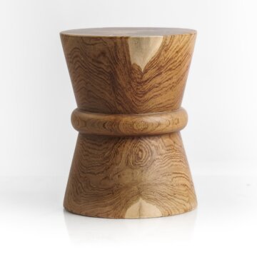 Massief teakhouten kruk Halo Ø35 × H45 cm in naturel teak – vooraanzicht