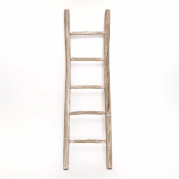 Teakhouten decoratie ladder Rustiek Wit | 50x5x175 Teakhouten decoratie ladder Rustiek Wit | 50x5x175