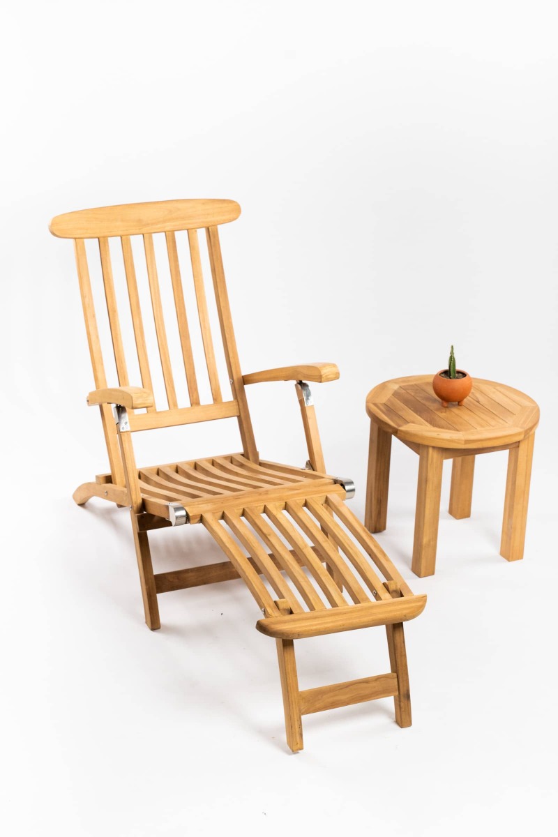 Teak Deckchair zonder wielen met Rond Bijzettafeltje - TK-DC-GW-RT - alternate view