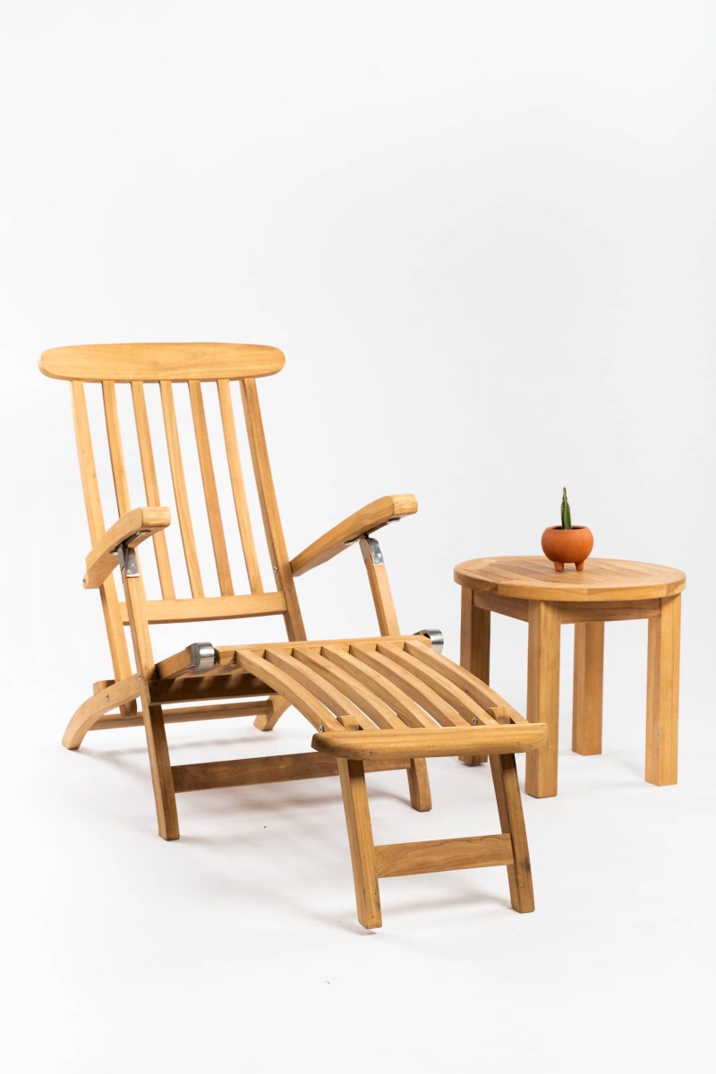 Teak Deckchair zonder wielen met Rond Bijzettafeltje - TK-DC-GW-RT - view 3