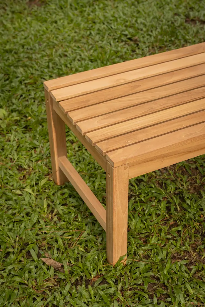 Slater teakhouten tennisbank van massief teak, lange tafelbank met formaat 180x46x45 cm - view 4