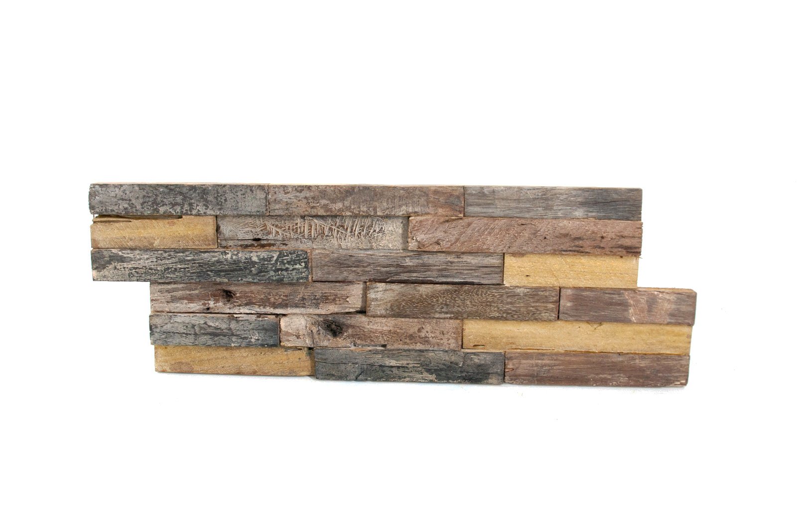Duurzaam Bohemian Teak plakhout paneel van Teakea met afmetingen 55 x 18 x 2 cm, weergegeven in diverse natuurlijke bruin-, geel-, en donkere tinten voor een prachtige en natuurlijke wandbekleding - alternate view