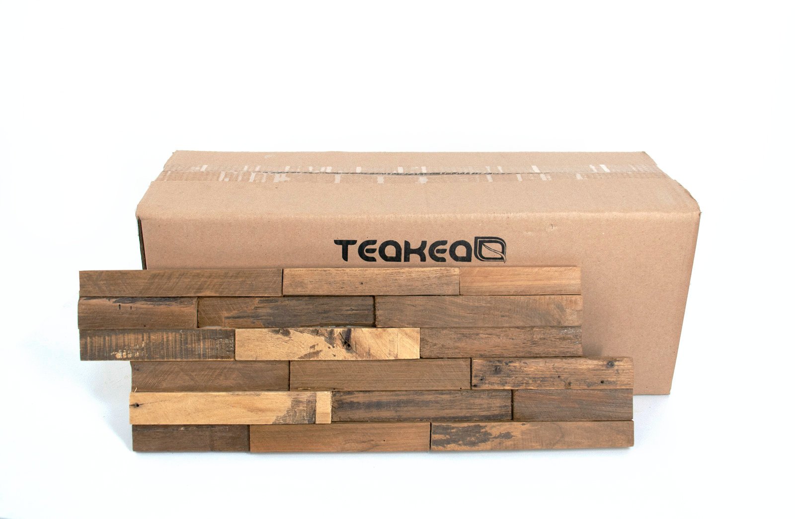 1 Doos Teak Plakhout | Rustiek | 3D Wandpanelen | 1 m2 per Doos | 10 panelen van 18x49  - alternate view