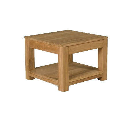 Vierkante teak houten salontafel van Teakea met lade en onderblad in een modern licht interieur. - alternate view