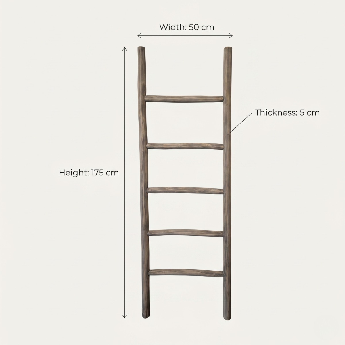 ergrijsde teakhouten decoratieladder 175 cm vooraanzicht - view 3