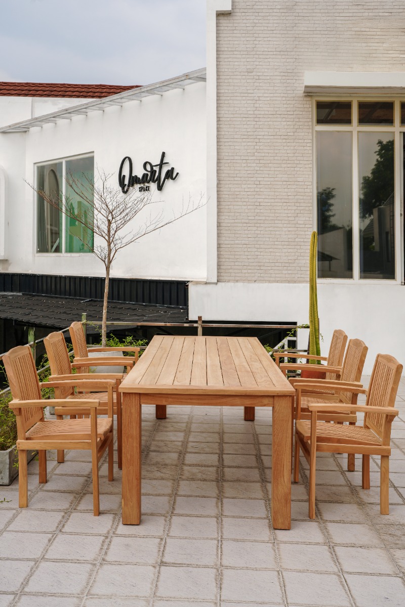 Teakea Teakhouten Tuinset met 6 Ibiza stapelbare teakstoelen en Nelson tuintafel 250x100 cm – luxe, duurzame tuinset van FSC teak voor buiten

 - alternate view
