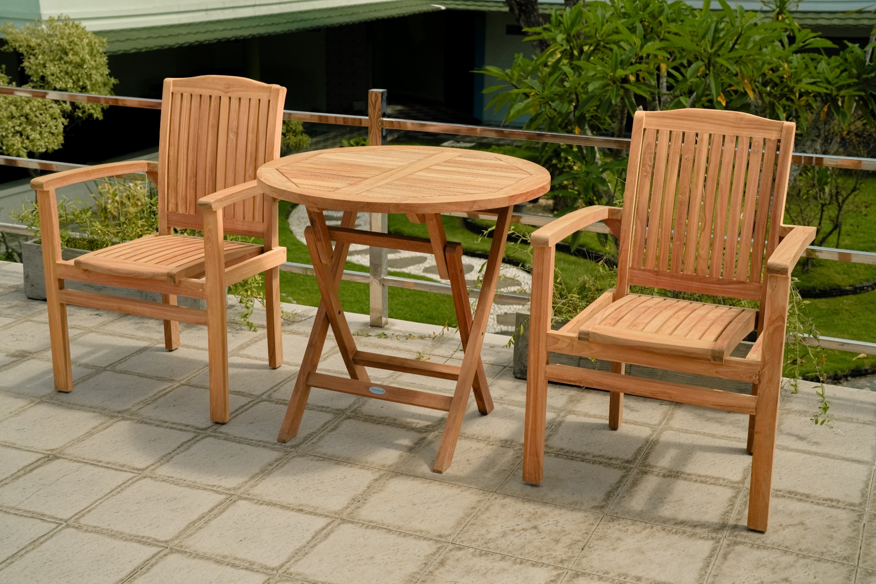 Teakea tuinset met 2 Ibiza stapelbare teakstoelen en ronde inklapbare tafel Ø80 cm – duurzame en compacte FSC teak tuinset

 - alternate view