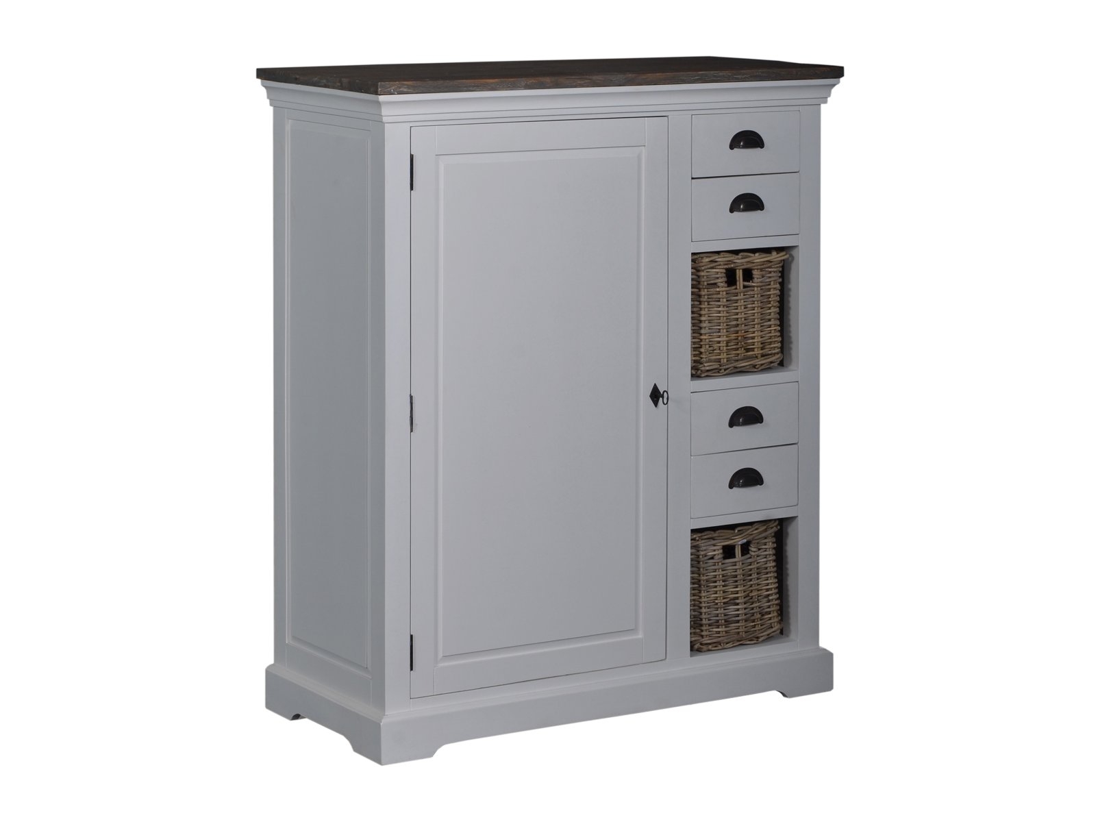 Napoli meidenkast 100x45x120 cm grijs hout met lades, open vakken en rieten mand - view 4