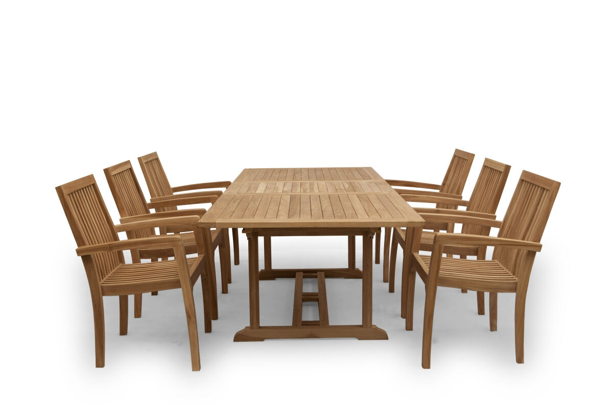 Teak Tuinset FSC - Pile teaktafel 150<>200 met 6 stapelbare tuinstoelen  - view 4