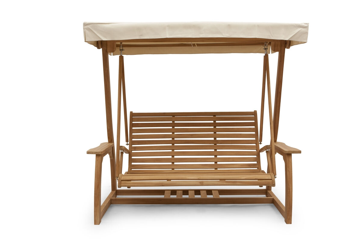Teakhouten schommelbank met zonnedak van massief teak, drie-persoons bank met 150 cm brede zitting - alternate view