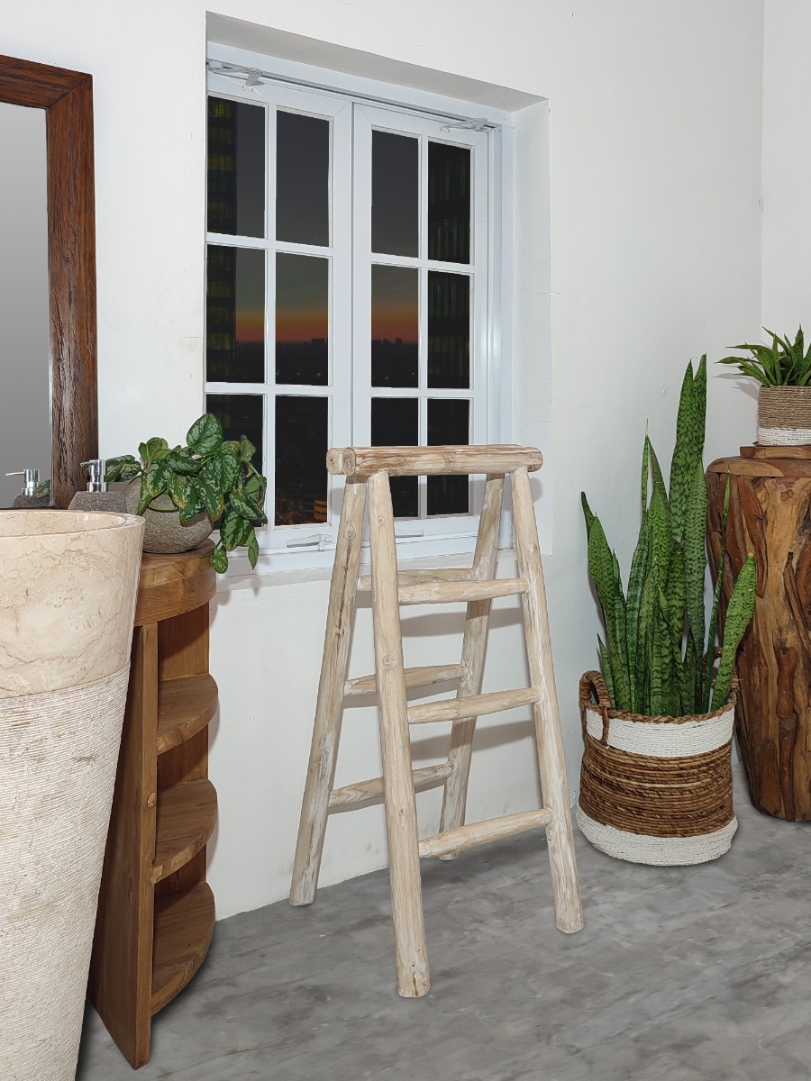 Vouwbare decoratie ladder 100 cm hoog teakhout - alternate view