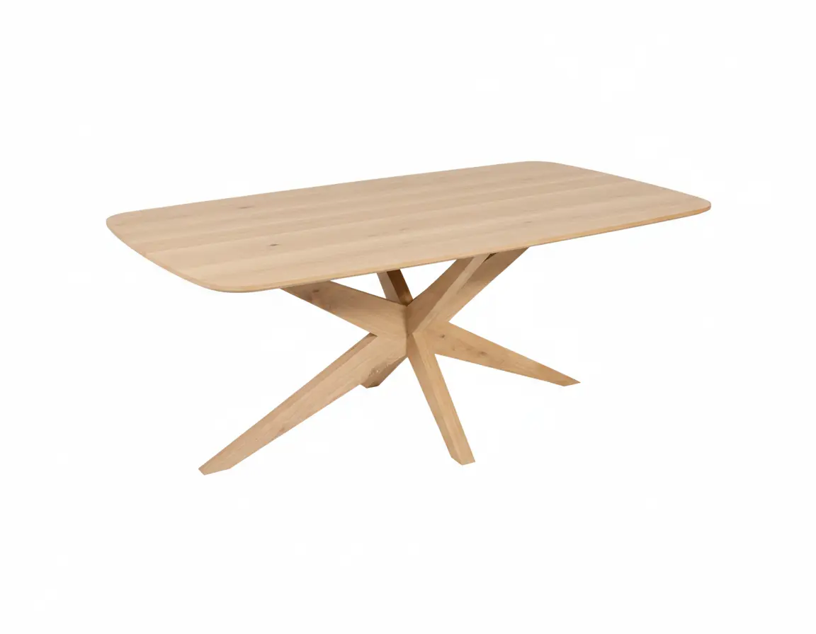 Deze stijlvolle eettafel vormt het rustgevende middelpunt van een modern interieur, waar natuurlijk hout en minimalistisch design samenkomen voor een warme sfeer. De centrale pootopstelling biedt maximale beenruimte en een luchtige uitstraling, perfect vo - alternate view