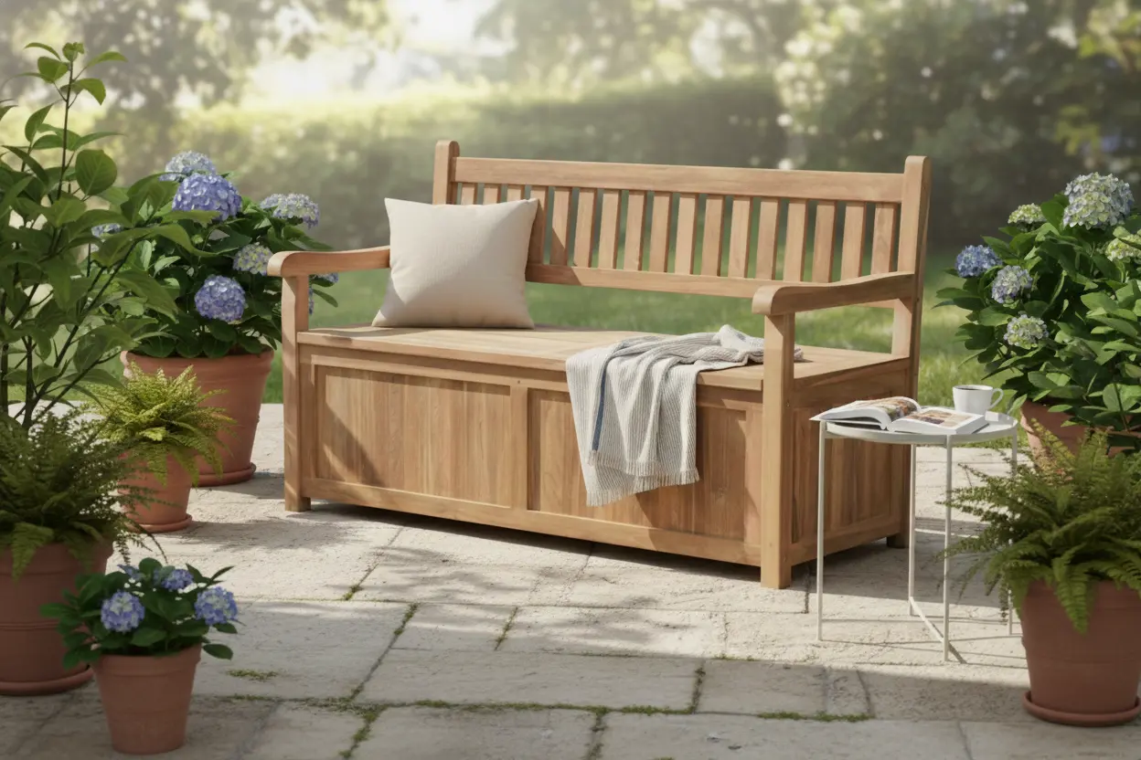 Windsor teak opbergbank van 150 cm breed, gemaakt van massief teakhout met opbergruimte onder het zitgedeelte, ideaal voor buitengebruik. - view 3