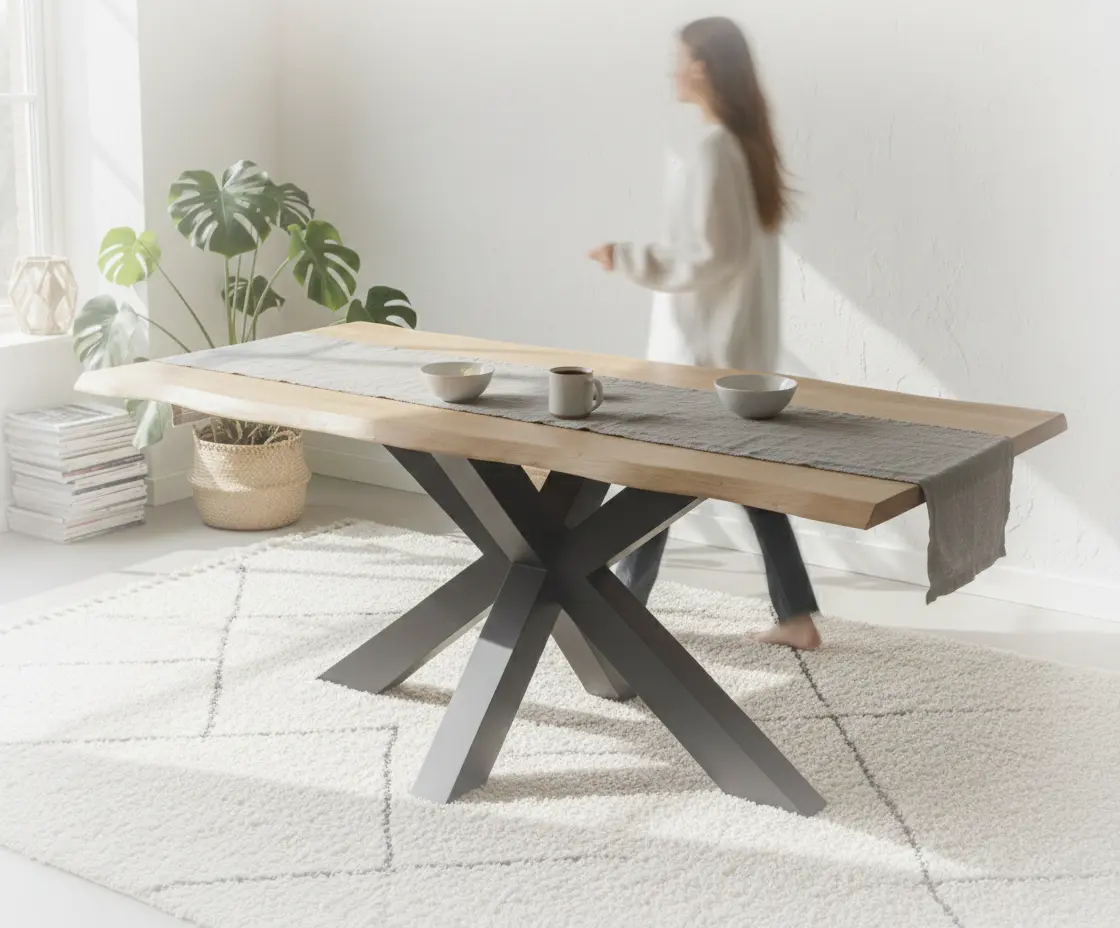Eiken Boomstam Eettafel | Slab Edged-Matrix Rex Regular Frame - alternate view