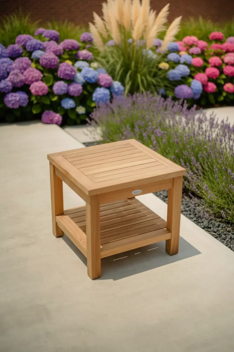 Teak bijzettafel tuin met onderblad 50x50x45 - alternate view