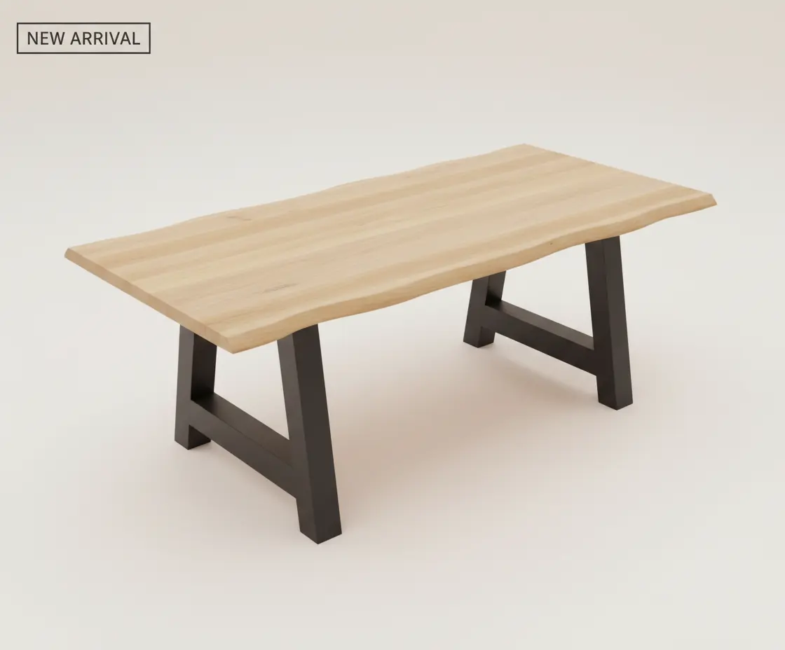 Deze robuuste boomstamtafel vormt het warme middelpunt van een licht en sereen interieur, ideaal voor uitgebreide familieontbijten en gezellige avonden. De combinatie van het natuurlijke eikenhout en het strakke metaal brengt een perfecte balans tussen or - alternate view