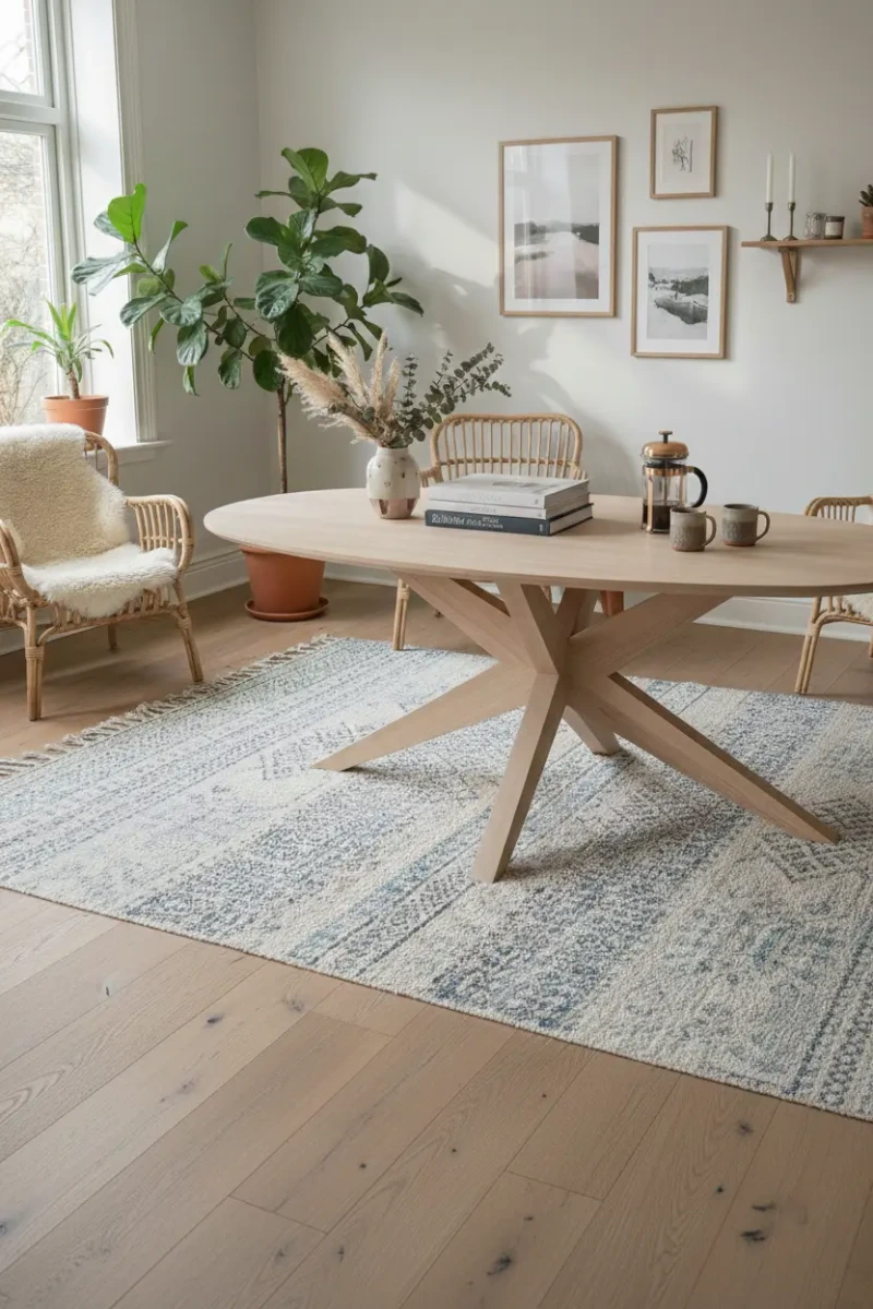 Eiken Eettafel Pebble – Organisch Massief Eiken met Taps Toelopende Houten Spinpoot - view 4