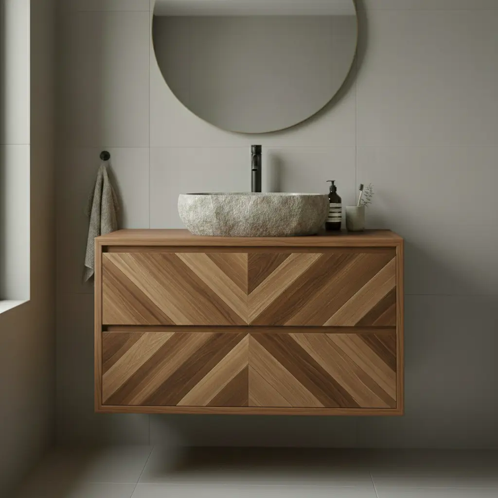 SOLID V-Line | Massief Eiken Badkamermeubel – Walnut & Walnut Dark Edition - alternate view