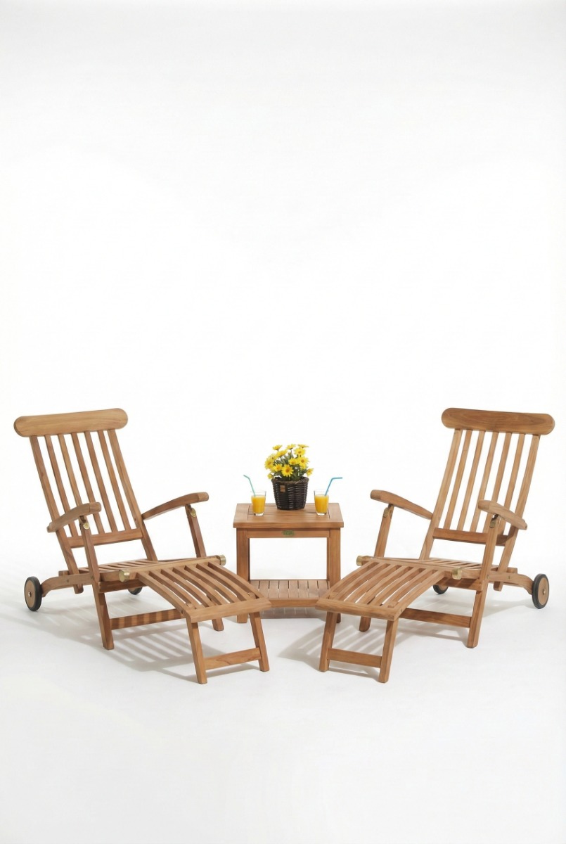 Deckchairs 2 stuks met bijsettafel 50 x 50 x 45 met onderblad Teakea - alternate view