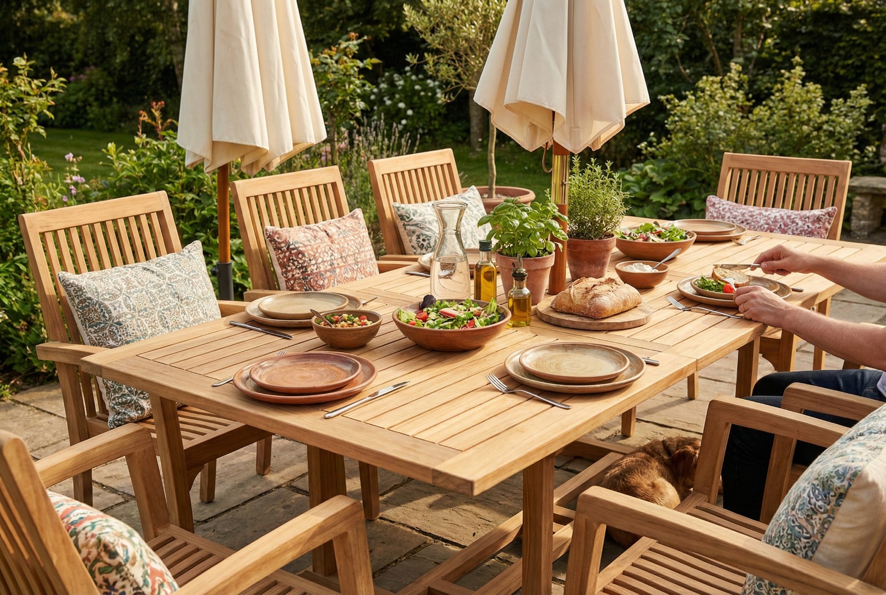 Teak Tuinset FSC - Pile teaktafel 150<>200 met 6 stapelbare tuinstoelen  - view 3
