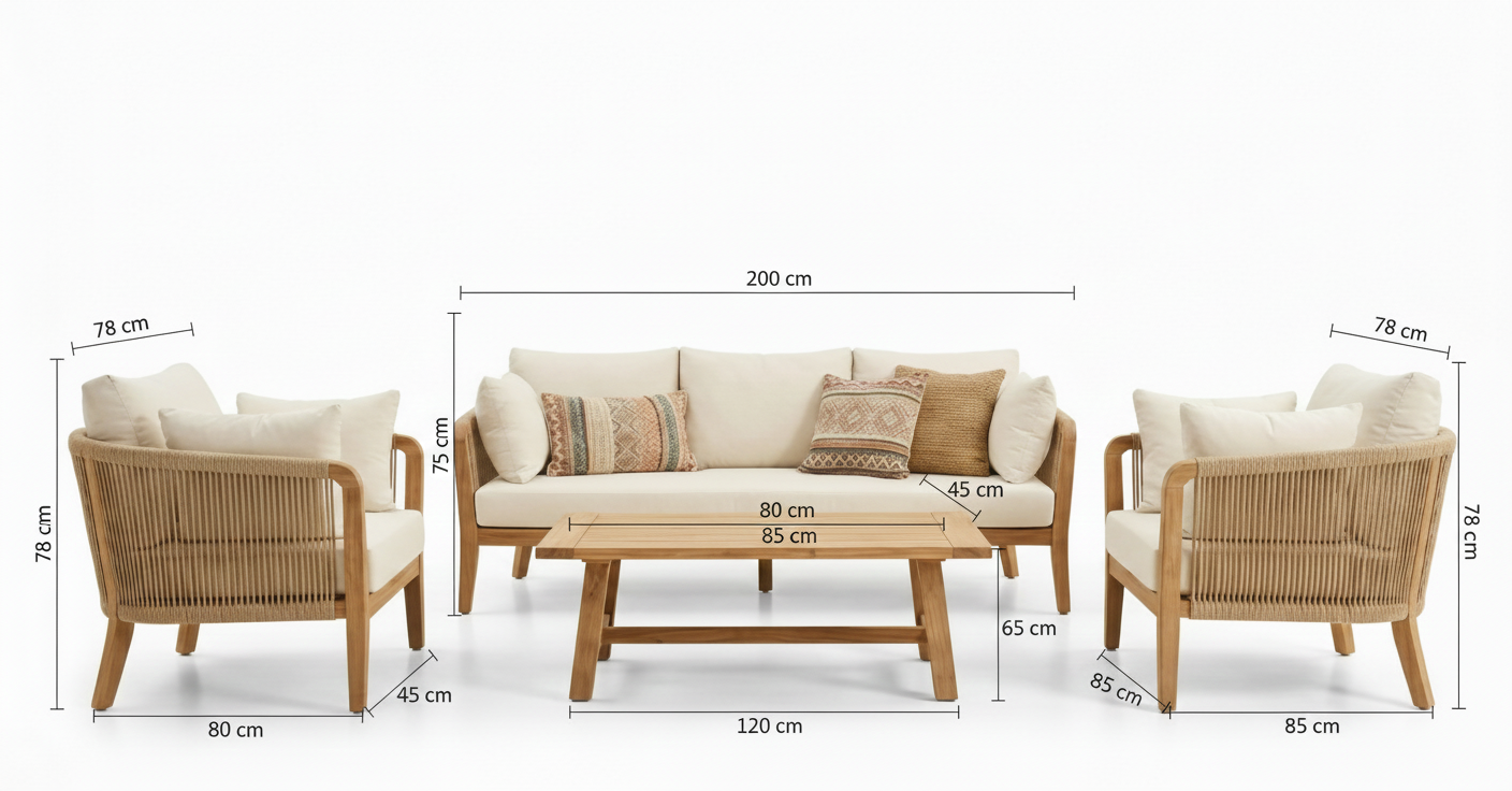 Teakea Nusa 2-zits Loungebank: Organisch FSC Teakhout & Rope met All-Weather Dryfoam Kussens - view 3