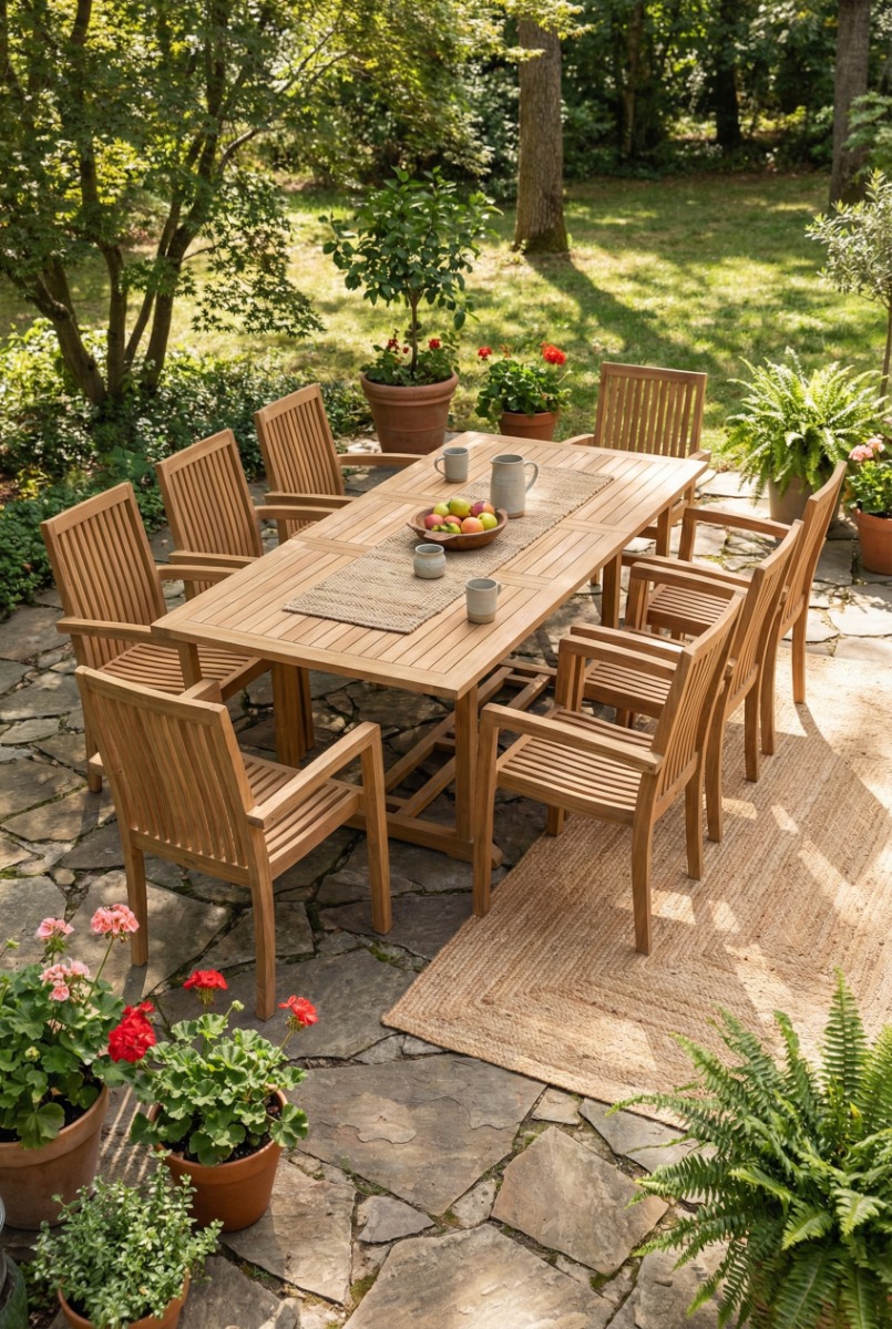 Teak Tuinset FSC - Pile teaktafel 150<>200 met 6 stapelbare tuinstoelen  - alternate view