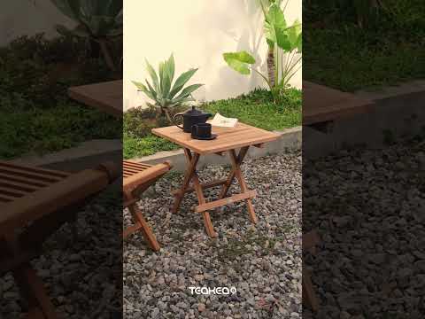 Tuin Teak Bijzettafel Inklapbaar 50x50x45 | Picknick Tafeltje Hout Slate Vierkant  - view 4