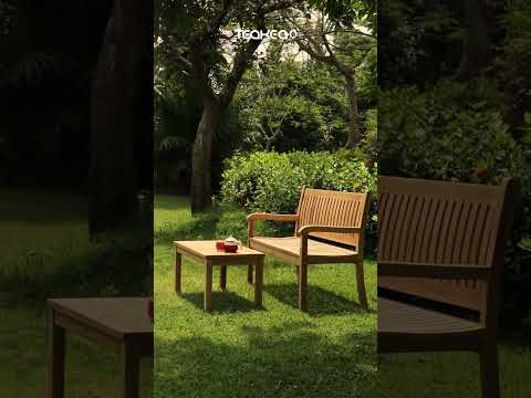 Twee-persoons massief teakhouten tuinbank met ergonomische zitting en rugleuning, gemaakt van natuurlijk teakhout, ideaal voor buitengebruik. - view 4