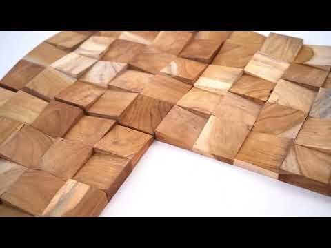 Teak Wandpanelen Rocker | 3D houten Paneel 30 x 30 cm Schuin Gezaagde Wandpaneel - alternate view