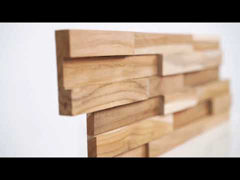 Teak plakhout wandpaneel in naturel tinten met 3D-profiel, afmeting 55×18×2 cm – geschikt voor binnenmontage met universele montagekit - alternate view