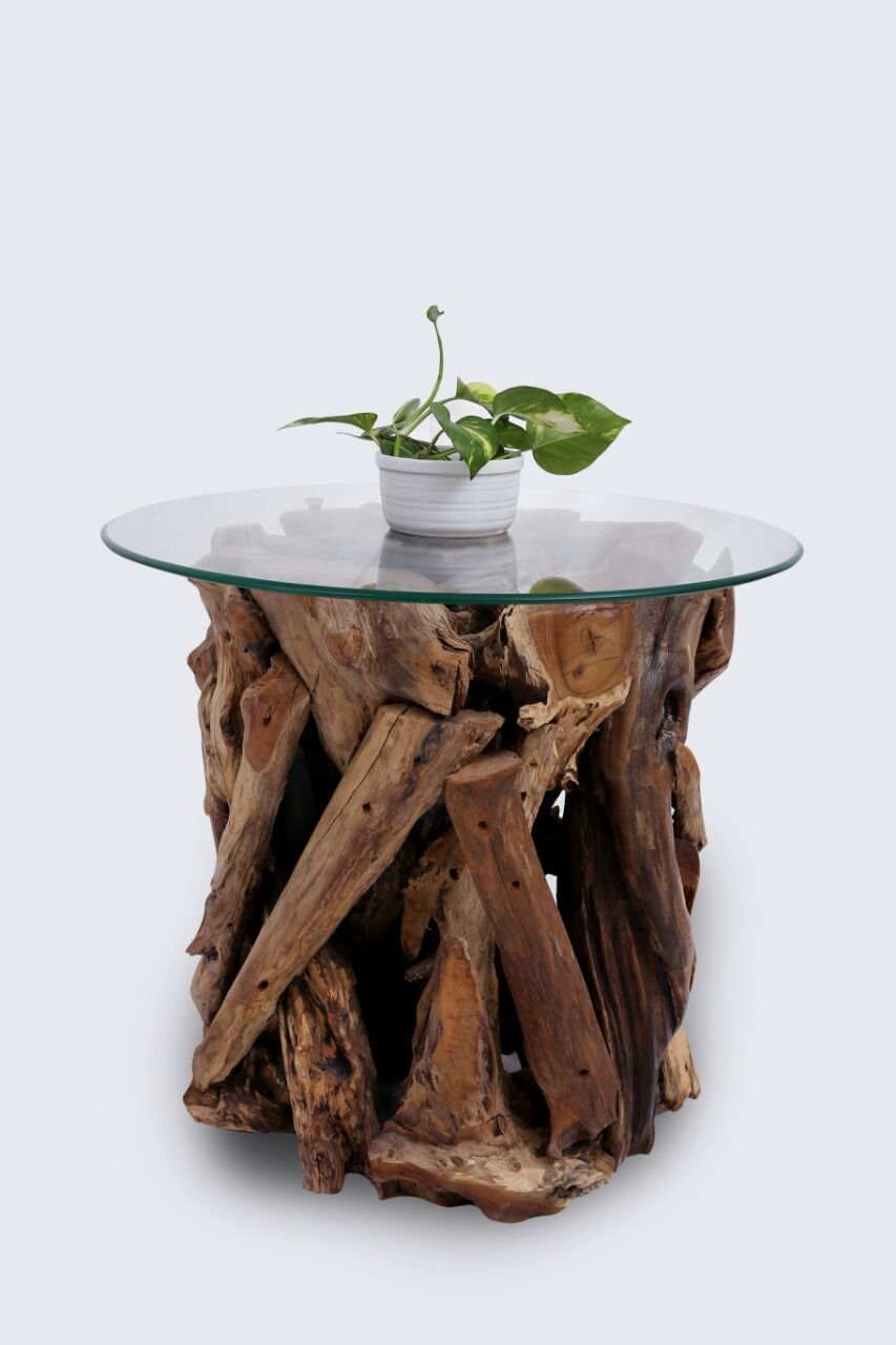 ROOT | Teak Wortel Salontafel met glas | Rond | 50x50 - DEV-ROOT-CT-ROUND-50-50 - alternate view ROOT | Teak Wortel Salontafel met glas | Rond | 50x50 - DEV-ROOT-CT-ROUND-50-50 - alternate view