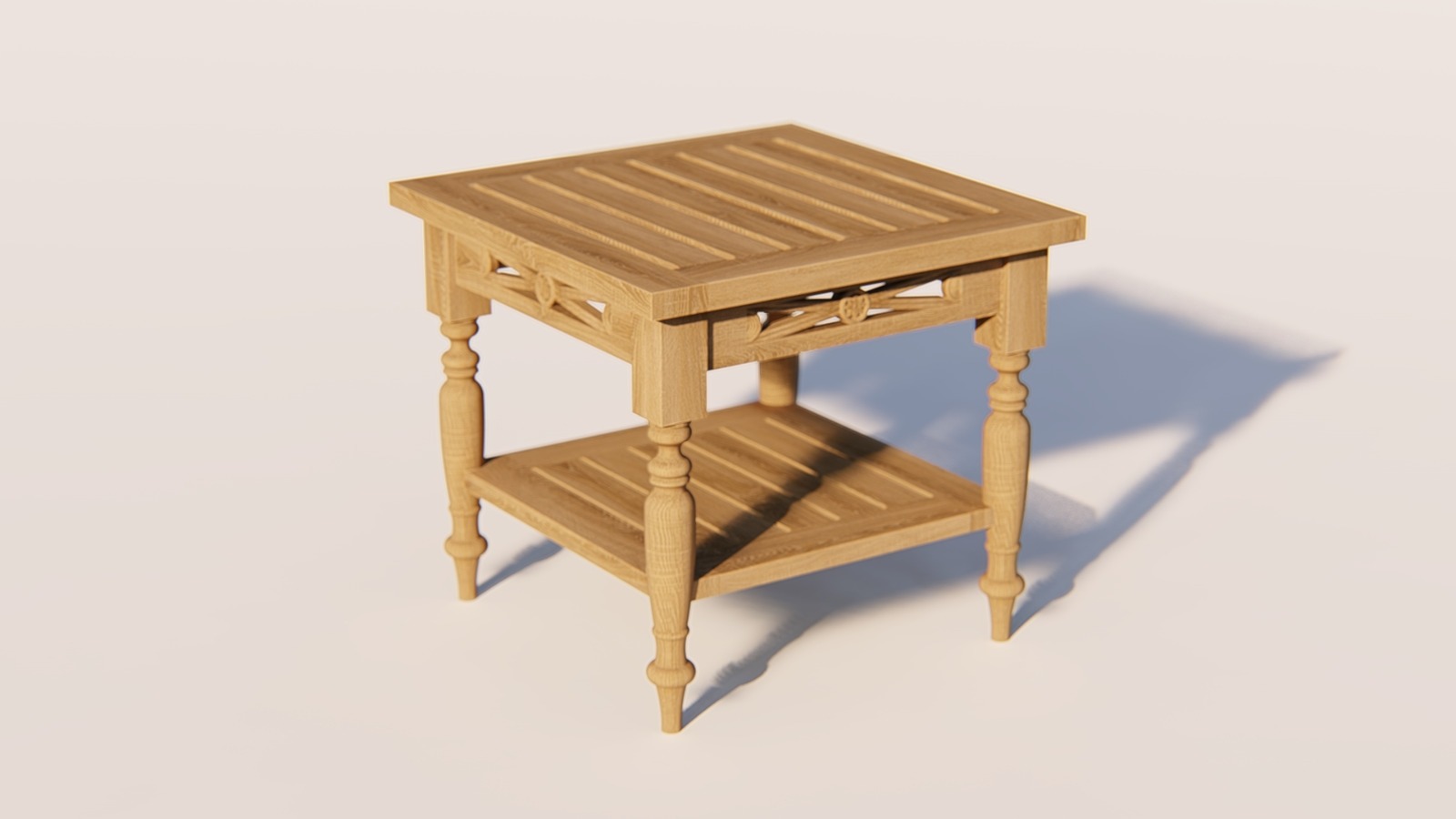 Teakhouten Batavia koffietafel 50×50 cm met extra legplank en decoratief houtsnijwerk

 - view 4