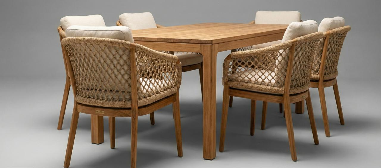 St. Tropez Teak Tuinstoel | Olefin Rope & All-Weather Dry Foam Kussens - alternate view