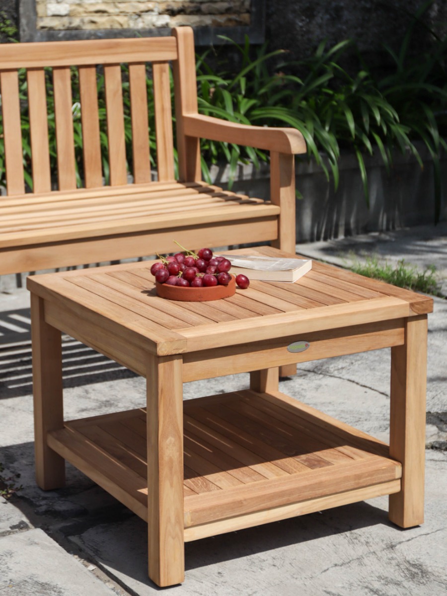 Teak Tuin Bijzettafel Salontafel 60x60x45 met onderblad - alternate view