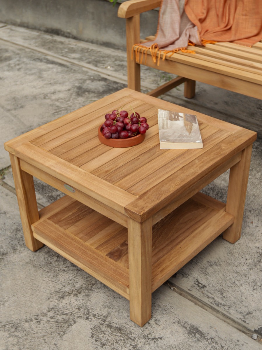 Teak Tuin Bijzettafel Salontafel 60x60x45 met onderblad - view 4