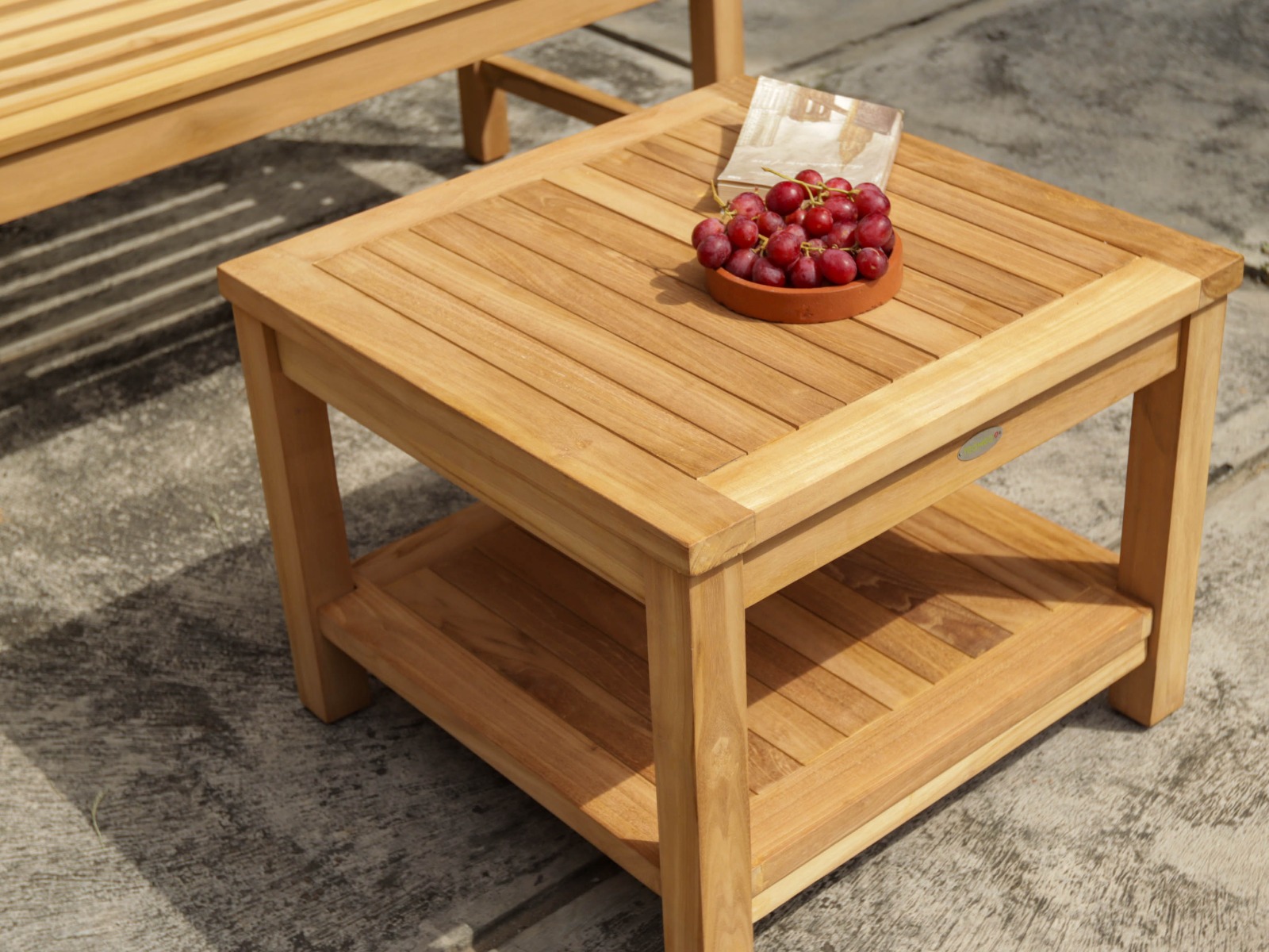 Teak Tuin Bijzettafel Salontafel 60x60x45 met onderblad - view 3