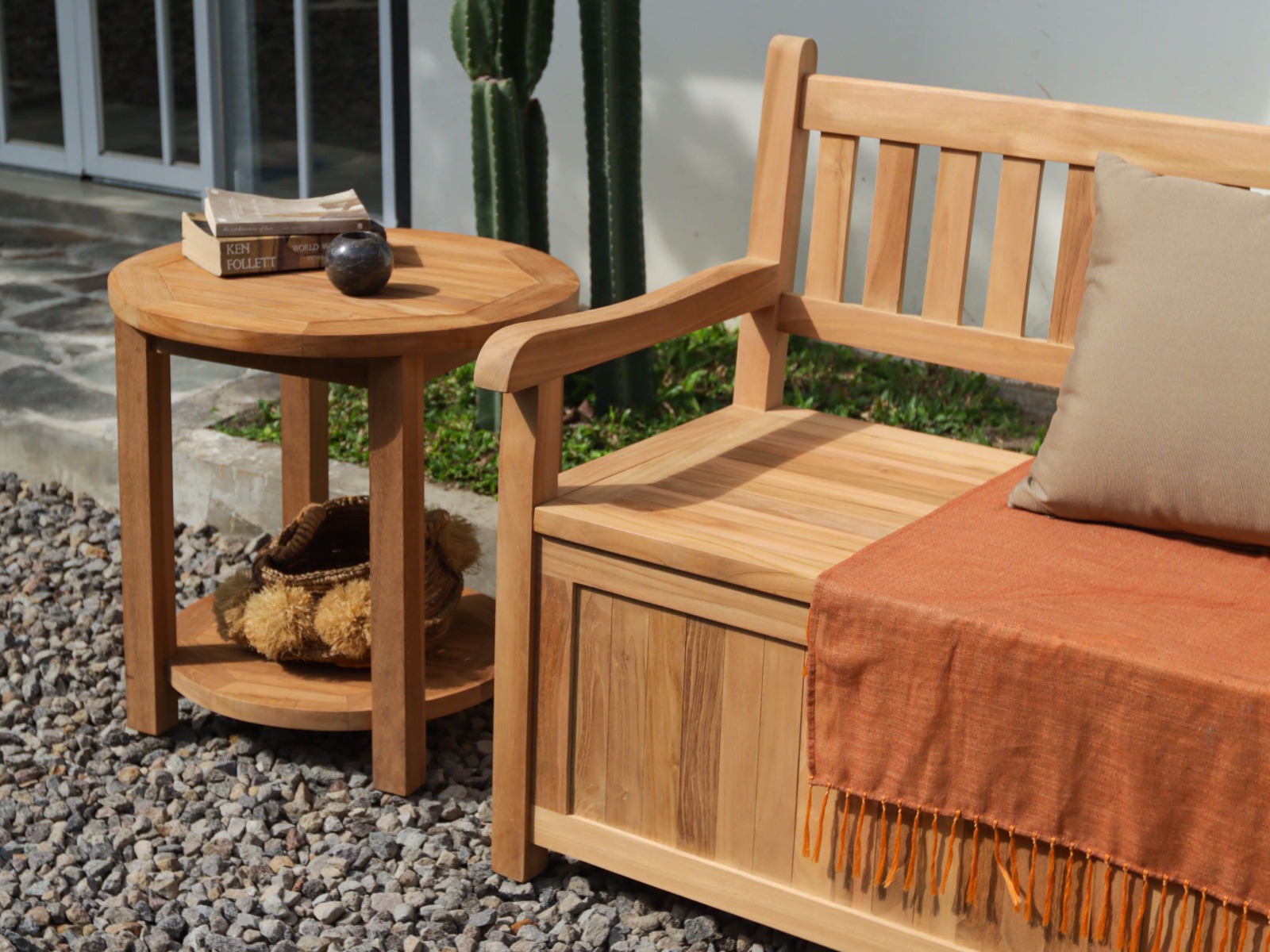 Salontafel teakhout 50 rond met onderblad tuintafeltje FSC teak - view 3