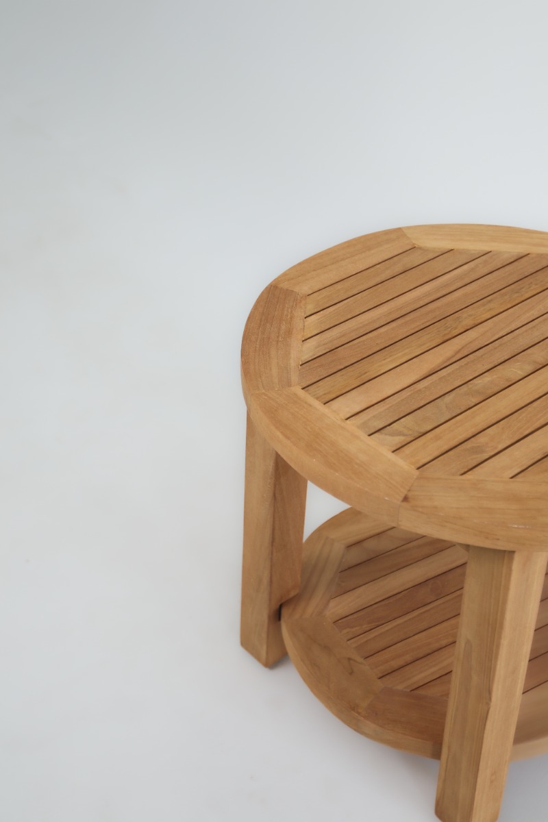 Ronde teak tuin salontafel van Ø60 cm met onderblad gemaakt van massief FSC teakhout voor buitengebruik - view 4