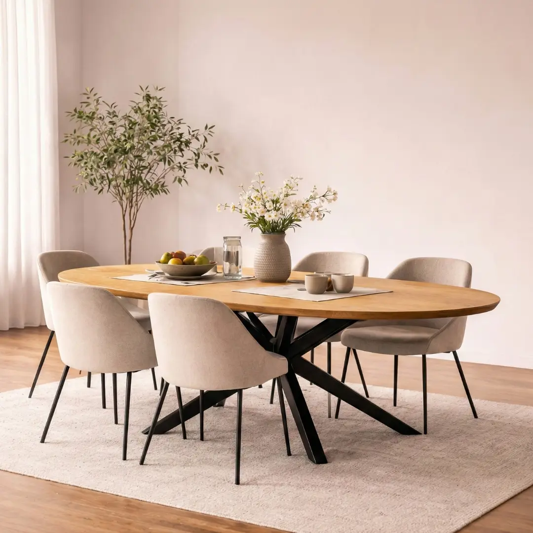 Moderne eettafel ovaal eiken met zwarte spiderpoot - alternate view