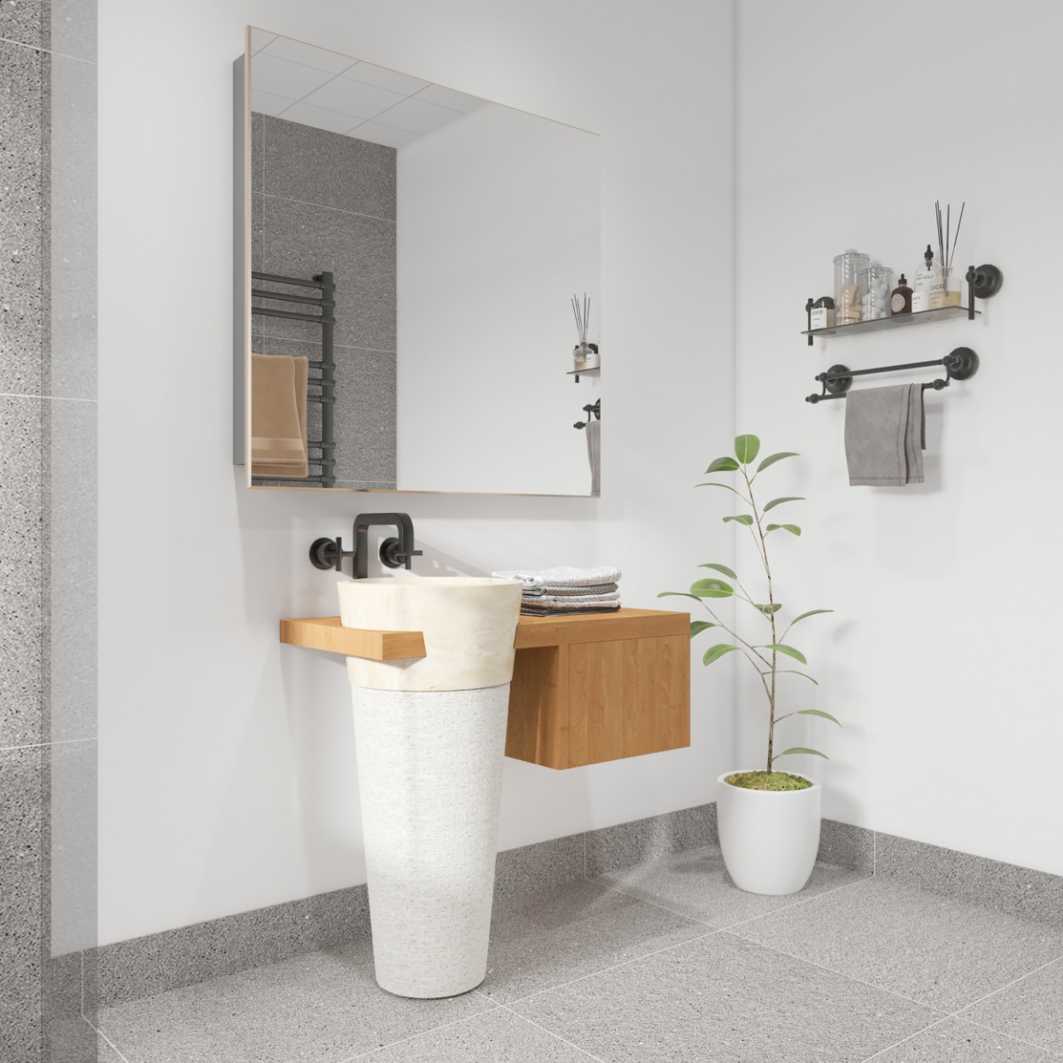 Badmeubel Kimy Oak Pedestal Wit - view 3