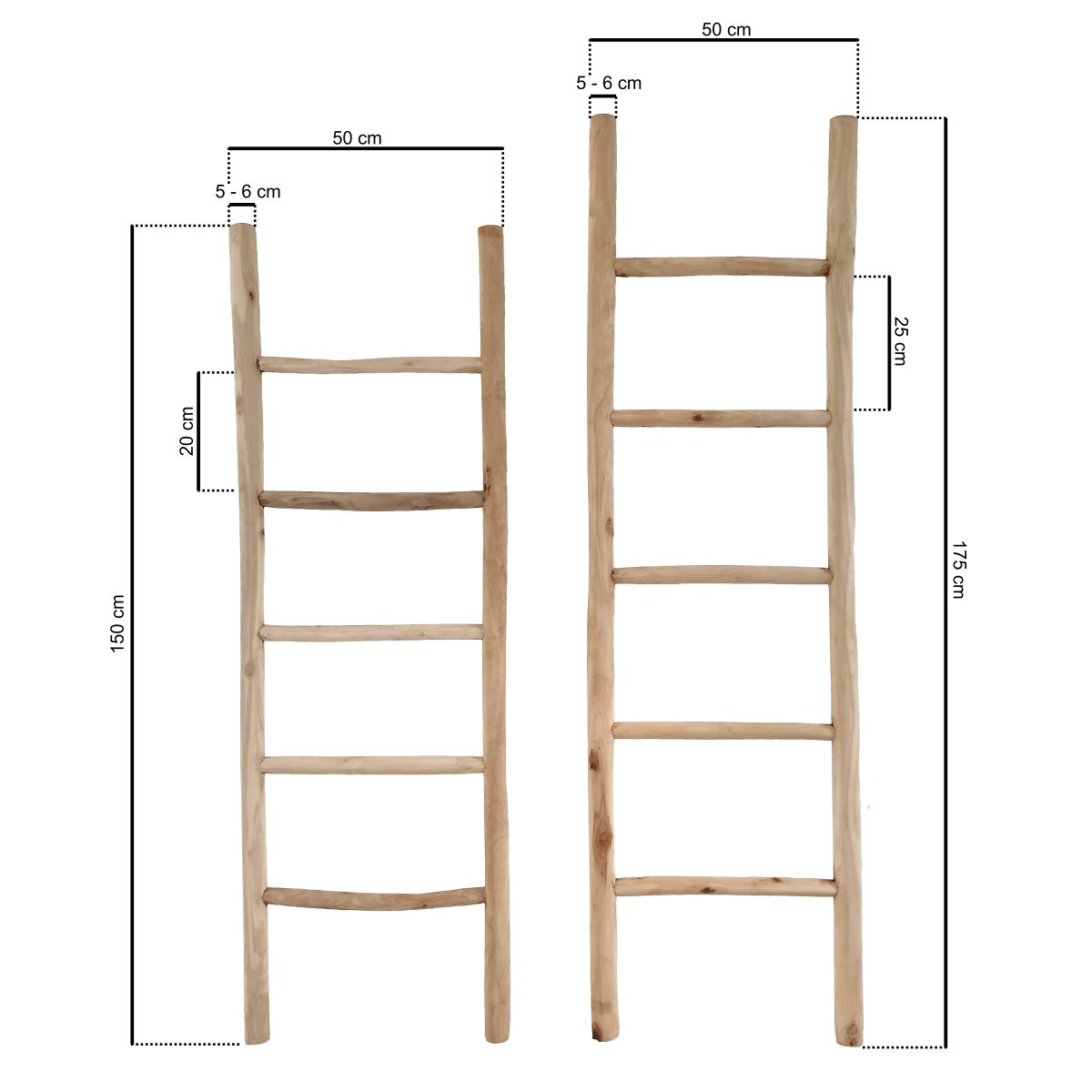 Teakhouten decoratie ladder | Naturel Eiken-Look| 50x5x150 - Decoratieladder-Eiken-Naturel-150-50-1 - view 4