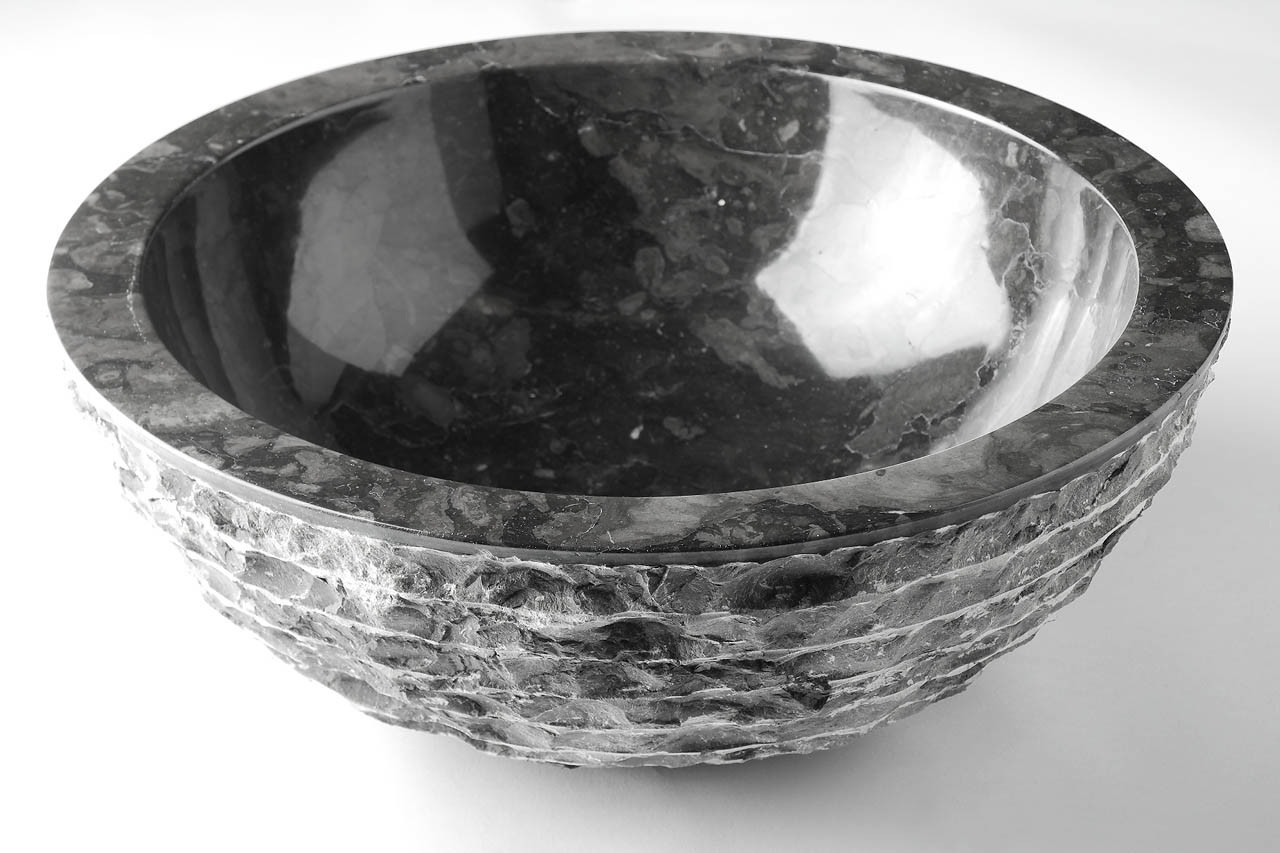 Mountain waskom van zwart marmer, ronde opbouw waskom met formaat 40x15 cm - alternate view