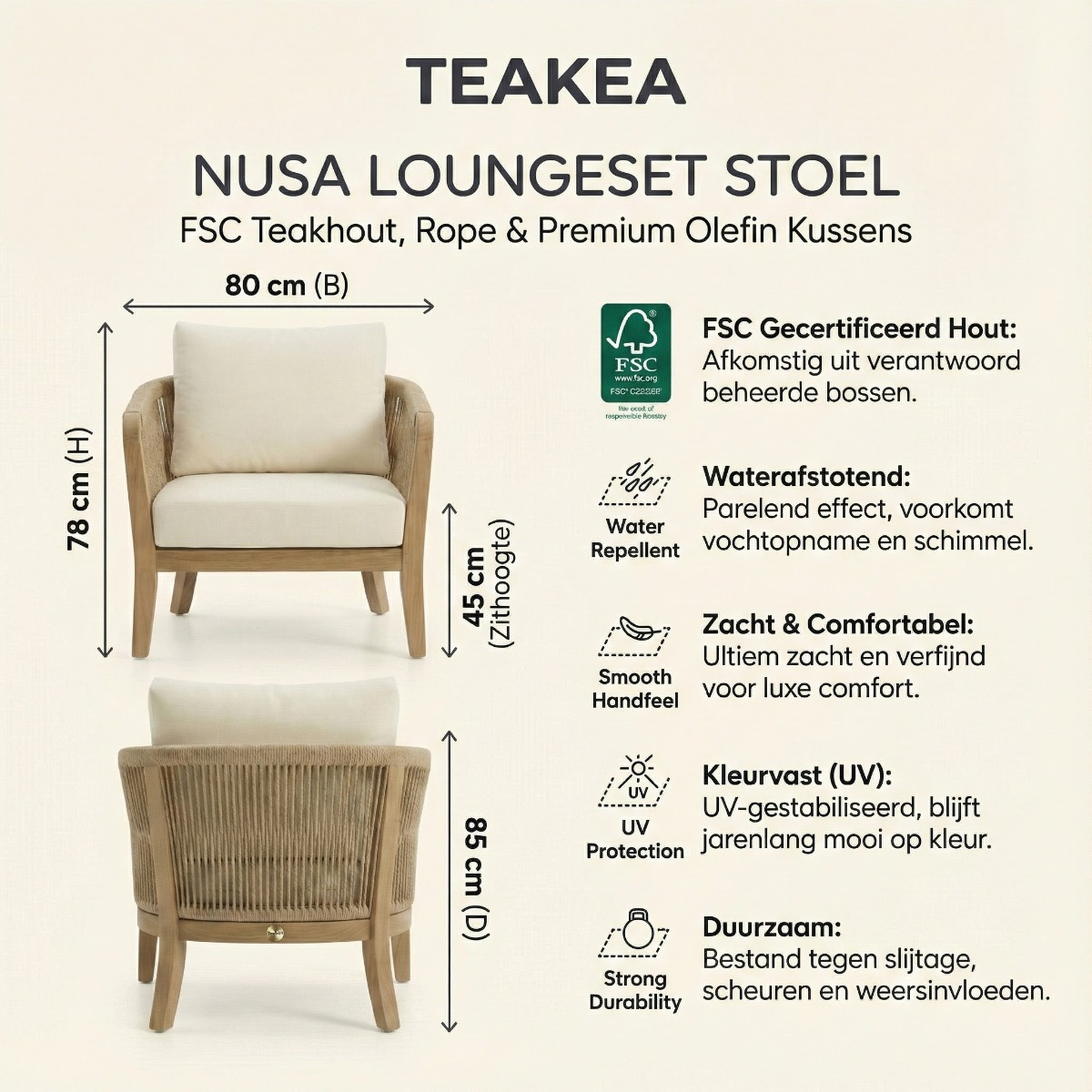 Nusa Lounge Teak met Rope Olefin Kussens - view 4