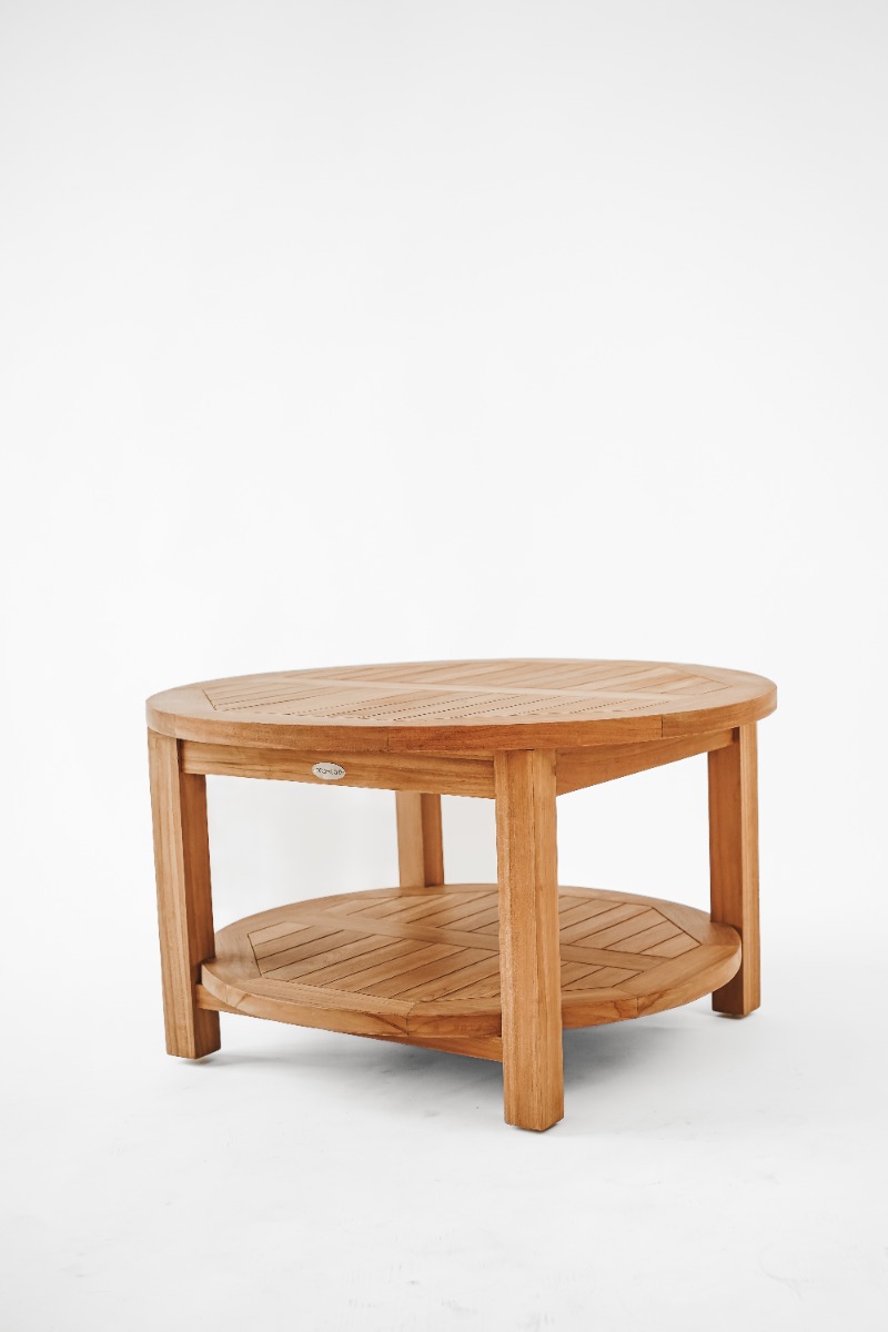 Ronde Teak Salontafel van 80 cm met een handig onderblad, gemaakt van hoogwaardig teakhout, geschikt voor buitengebruik op terras of in de tuin. - alternate view