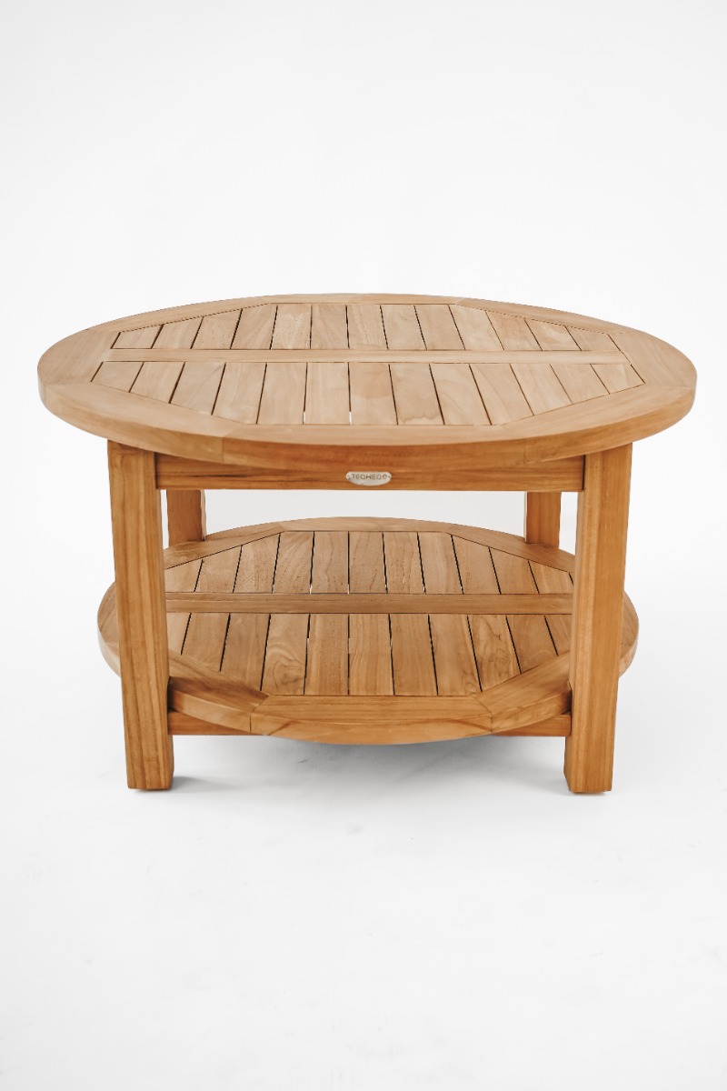 Ronde Teak Salontafel van 80 cm met een handig onderblad, gemaakt van hoogwaardig teakhout, geschikt voor buitengebruik op terras of in de tuin. - view 4