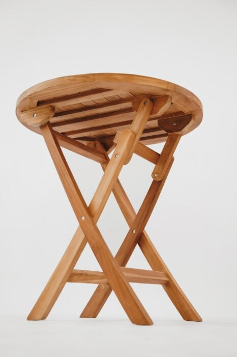 Teakea tuinset met 2 Pile stapelbare teakstoelen en ronde inklapbare tafel Ø70 cm – FSC teak set voor balkon of terras



 - view 3