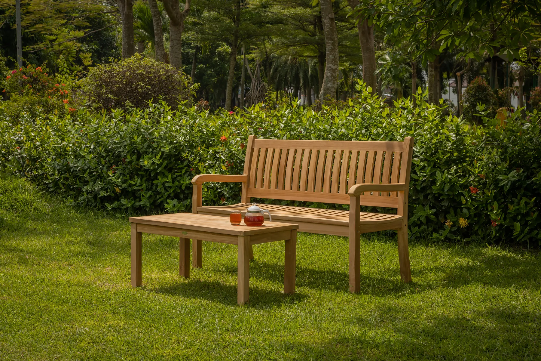 Teakhouten tuin salontafel van massief teak, rechthoekige tafel met formaat 100x50x45 cm - view 4